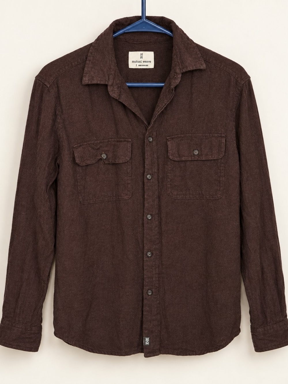 Mutual Weave Men's Brown Long-Sleeve Casual Button-Down Shirt